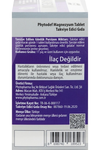 Phytodef Magnezyum Vitamin B6+D3 30 Tablet