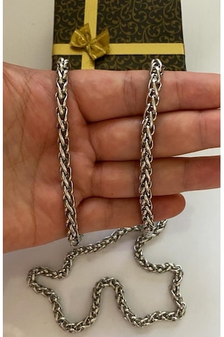 Kalın Burgu Çelik Kararmaz Paslanmaz Kolye Ve Bileklik Set Gümüş