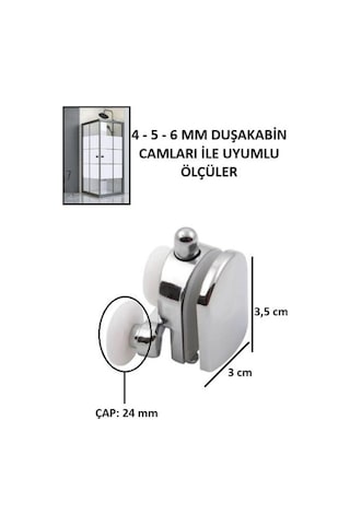 Teker 8 Li Set Duşakabin Tekerleği Alt Üst Cam Kabin Rulman Makara 24 Mm Krom Beyaz - Şeffaf