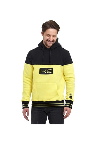 Adams Sarı/siyah Kapüşonlu 3 İplik Baskılı Kanguru Cepli Sweatshirt Sarı