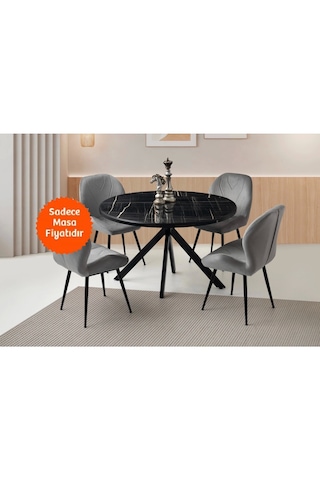 Ahşap Yuvarlak Açılır Büyüyen Yemek Masası Siyah Mermer Desen 70 x 120 CM