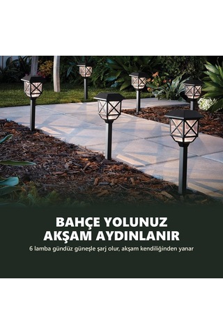 Solar Kazıklı Bahçe Feneri, Siyah, 40 Cm, 6 Adet, Gt-sl48