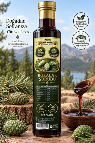 Bozkır Tahin Merkezi Geleneksel Katkısız Kozalak Şurubu Şeker İlavesiz & Koruyucu İçermez 500 ML