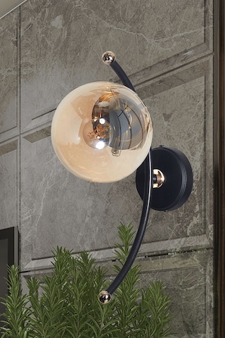 Luzarana Nora Siyah-gold Metal Gövde Bal Camlı Tasarım Aplik Sarı