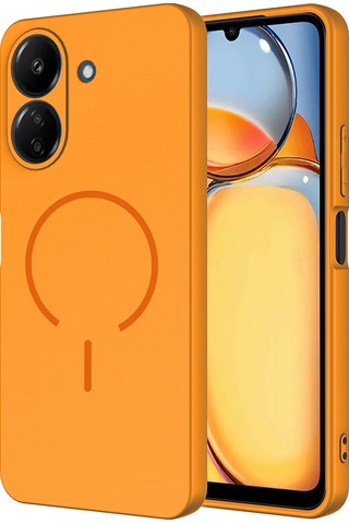 Xiaomi Redmi 13c Kılıf M-safe Şarj Özellikli Zore Meta Kapak Turuncu