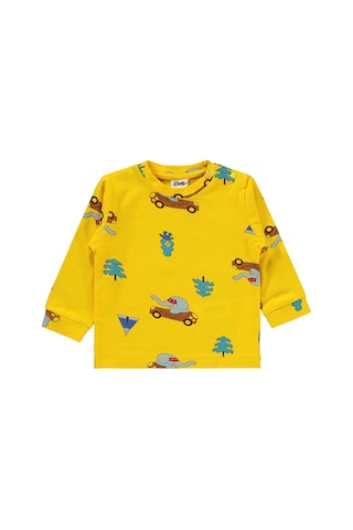 Civil Baby Arabalı Ve Filli 6-18 Ay Pijama Takımı - Sarı Koyu Sarı