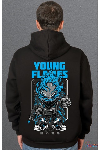 Bumeta Young Flames Urban Sweatshirt Unisex Kapüşonlu Hoodie Siyah