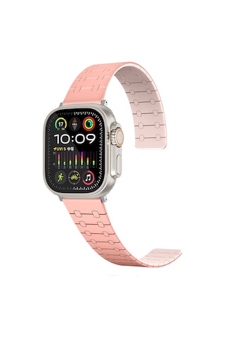 Apple Uyumlu Watch 7 41 mm Zore Krd-111 Çizgili Desenli Silikon Kordon-pembe