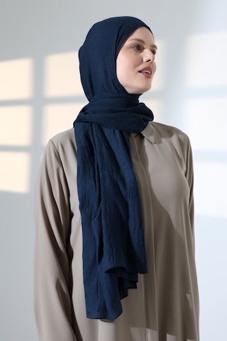 Kadın Tesettür Bambu Kraş Şal, Ütü Gerektirmeyen Doğal Hijab Başörtüsü 75x180 Cm - Lacivert