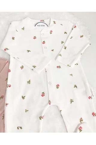 Xmlbayiciniz Myzi Store Organik Yenidoğan Kız Bebek Çiçek Desenli 2li Tulum Takımı Kıyafeti 2'li Pamuklu 2 Parça Çok Renkli