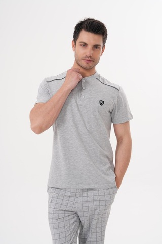 Mecit 2981 Gri Büyük Beden Kısa Kollu Erkek Pijama Takımı Gri