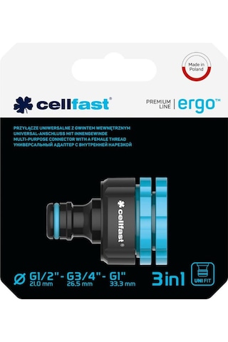 Cellfast Ergo Dişi Dişli Musluk Bağlantı Aparatı G1/2" 21mm - G3/4" 26,5mm - 1" 33,3mm