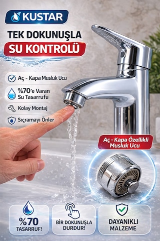 Aç-kapa Musluk Ucu Su Tasarruf Aparatı Musluk Filtresi Lavabo Musluk Süzgeci Dış Dişli 23,7mm Krom