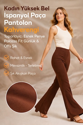 Pantofit Kadın Yüksek Bel İspanyol Paça Pantolon Toparlayıcı Esnek Penye Siyah - Turuncu
