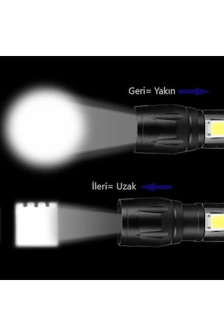 Taktikal Fener Led Usb Ultra Güçlü Mini Boy Şarjlı El Feneri Siyah