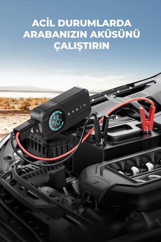 Robo Şarjlı Akü Ateşleyici 4ü Bir Arada Lastik Şişirici+powerbank+led Işık