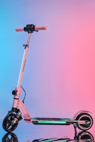 Mini Bonito Çocuk Katlanabilir, Led Işıklı, Amortisörlü Elektrikli Scooter Ayarlanabilir Direksiyonlu Dizlik Ve Dirseklik Hediyedir Pembe