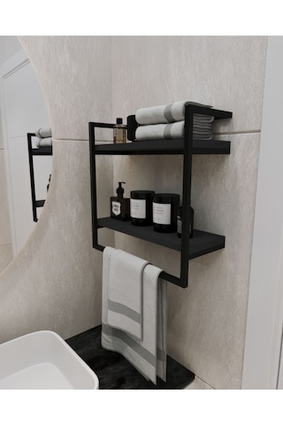 Aju Havluluk 2 Katlı Duvara Monte Raf Aksesuarlık Şal Askılığı Banyo Mutfak Düzenleyicii Antrasit