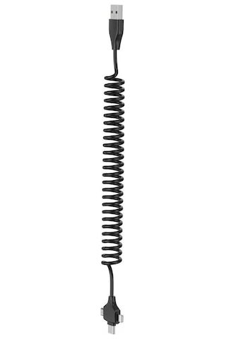 Spiral Tasarımlı Micro, Type-c Ve Lightning To Usb 3'ü 1 Arada Şarj Kablosu 1 Metre - Oto Şarj Kablosu