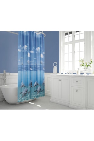 Zethome Tropik Banyo Duş Perdesi 8852 Tek Kanat 1X240x200 Mavi