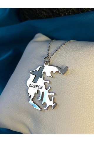 Vog Yunanistan Greece Haritası Bayrağı Beyaz Renk 925 Ayar Gümüş Ülke Kolye