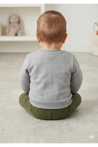 Gülerçocuk Yeni Sezon Ayıcık Nakışlı Erkek Bebek Selanik Kumaş Pantolonlu Şık Takım Haki