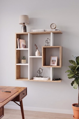 Reyo Enda Home Yegane Duvar Rafı, Duvar Kitaplığı, Dekoratif Kitaplık, Modern Kitaplık Beyaz - Çam