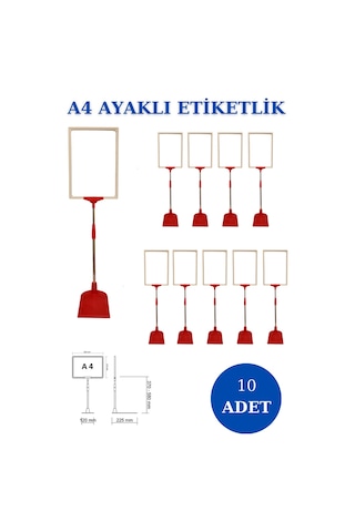 10 Adet K-B A4 Ayaklı Etiketlik Sepet Etiketi Çerçeveli Etiketlik Kırmızı Beyaz