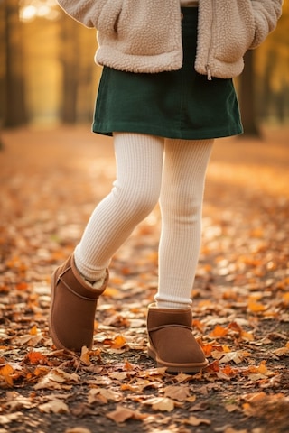 Muggo Snow Garantili Unisex Çocuk Kalın Taban İçi Tüylü Günlük Mini Yarım Bot Kahverengi