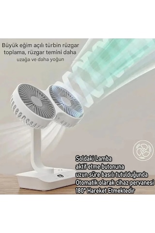 Buğz Masaüstü Dijital Ekranlı Çift Fanlı Led Işıklı Soğutucu Fan Ev Ofis Şarjlı Vantilatör