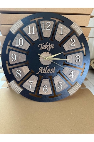 İsim Yazılabilir Ahşap Dekoratif Halatlı Duvar Saati Siyah-ahşap