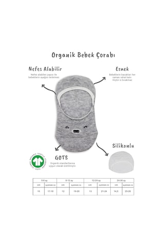 Bistyle 2'li Babet Cute Face Penye Çorap 30103 Gri Beyaz Beyaz - Gri