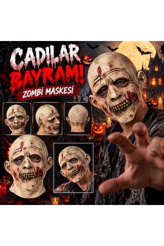Cadılar Bayramı Zombi Maskesi Gerçekçi Korkunç Zombi Yüzü, Tam Kafa Lateks Maske, Yetişkin Halloween Kostüm Aksesuarı 18+