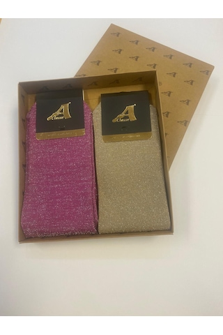 Simli Lycra Kadın Soket Çorap Pembe