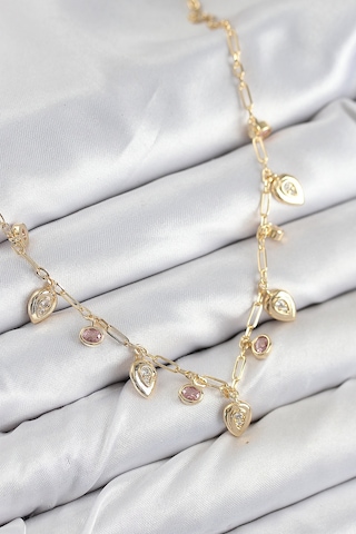 Clariss Pirinç Zirkon Taşlı Sallantılı Damla Model Gold Renk Kadın Kolye Çok Renkli 40399849