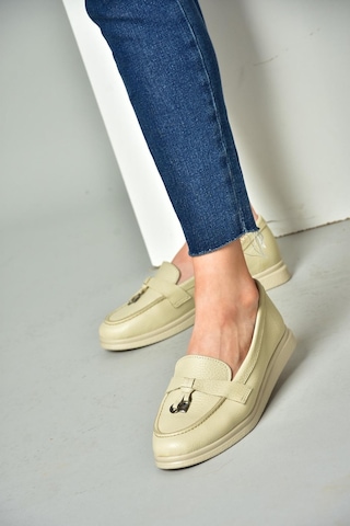 Fox Shoes P555014103 Bej Hakiki Deri Kadın Ayakkabı Bej