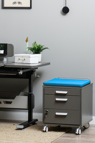 Creo Mobili Çekmeceli Kilitli Tekerlekli Vega Keson, Oturulabilir Ofis Ve Ev Komodini, Antrasit/mavi
