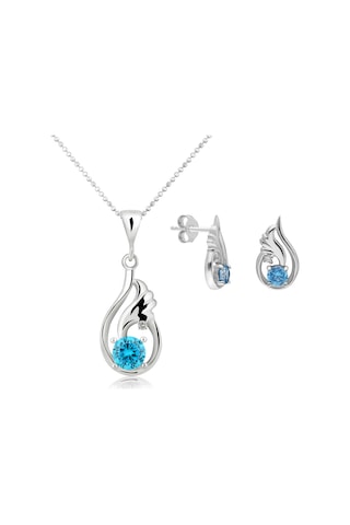 Topaz Melek Kanadı 0.04 Carat Pırlanta Gümüş Kolye Küpe Seti Ei09