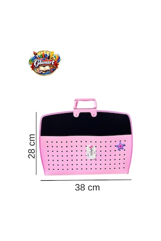 Fermuarlı 25x35 Resim Çantası, Proje Çantası Delikli Model Su Geçirmez 28x38 Cm Pembeye Siyah