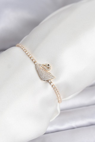 Kuğu Model Zirkon Taşlı Gold Renk Asansörlü Su Yolu Bileklik Altın