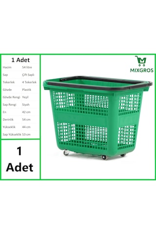 Tekerlekli Plastik Market Alışveriş El Sepeti 54 Litre Yeşil 1 Adet