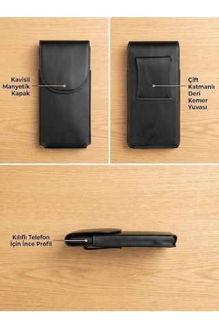 ANKA Universal Bel Kemer Kılıf Bele Takılan Kapaklı Telefon Çantası siyah