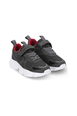 Slazenger Fast Track I Unisex Çocuk Cırt Cırtlı Koyu Gri / Kırmızı Günlük Spor Ayakkabısı