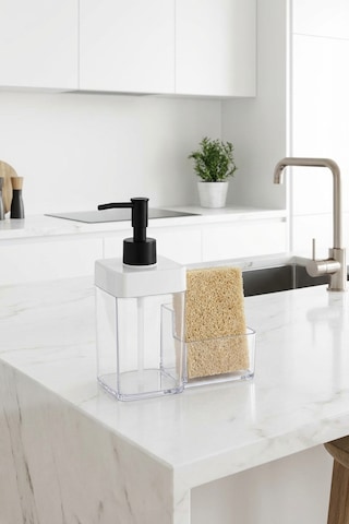 Makri Home Sıvı Sabunluk Süngerlikli, 2 Hazneli, 350 Ml + 350 Ml, Plastik Siyah