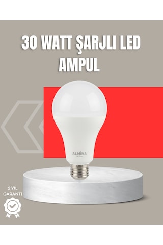 30w - 49 - Şarjlı Led Ampul E27 Duy %80 Enerji Tasarruflu - Csmo-tex - Soğuk Beyaz