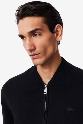 Lacoste Erkek Classic Fit Fermuarlı Kolej Yaka Pamuklu Yünlü Kalın Hırka Siyah Siyah