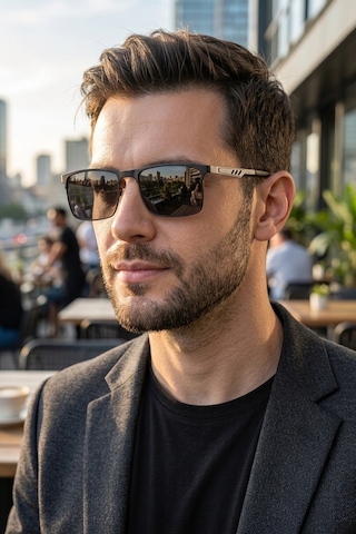 Di Caprio Dc3050black Urban Edge Dikdörtgen Polarize Camlı Erkek Güneş Gözlüğü Siyah