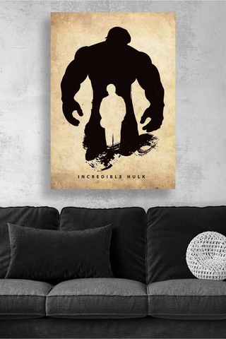 Incredible Hulk Siluet Kanvas Güç Ve Dönüşüm Temalı Minimal Vintage Modern Dekoratif Duvar Tablosu