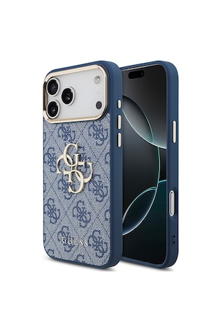 Apple Uyumlu iPhone 18 Pro Max Kılıf Guess Lisanslı Gold Metal Kamera Çerçeve Metal Büyük 4g Ve Yazı Logolu Mavi