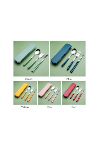 Kaşık, Çatal Ve Yemek Çubuklarından Oluşan 3 Parçalı Set - Çatal Bıçak Takımı Yeşil Diğer